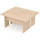Modular L-shaped coffee table set in oak, designed for small spaces with rounded corners and protective foot pads.