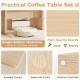 L-shaped modular coffee table set of 2 in oak, featuring rounded corners and ample bottom clearance for easy cleaning.