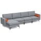 Modular L-shaped sectional sofa in gray featuring a reversible chaise, steel backrest with USB ports, and side bolsters.