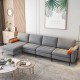 Modular L-shaped 4-seat sectional sofa in gray with reversible chaise, USB sockets, and soft back pillows for comfort.