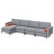Modular L-shaped 4-seat sectional sofa in gray with reversible chaise, USB ports, and hidden storage for versatile.