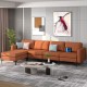 L-shaped sectional sofa in orange with ergonomic backrests and plush cushions, ideal for family gatherings and.