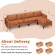 Modular L-shaped sectional sofa in orange with reversible ottoman, featuring USB ports and hidden storage for.