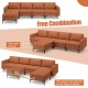 Modular L-shaped sectional sofa in orange with removable ottoman, featuring USB ports for convenient charging.
