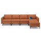 Modular L-shaped sectional sofa in orange with reversible ottoman and 2 USB ports, perfect for gatherings and comfort.