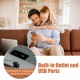 Modular L-shaped sectional sofa in orange with reversible ottoman, featuring built-in USB ports for convenient charging.