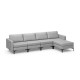 Light gray modular L-shaped sectional sofa featuring a removable ottoman and sturdy steel frame for enhanced stability.