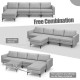 Modular L-shaped sectional sofa in light gray with removable ottoman, featuring USB ports for convenient charging.
