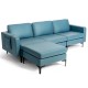 L-shaped modular sectional sofa in blue with reversible chaise, USB ports, and armrest organizer for modern living.