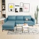 L-shaped blue sectional sofa with reversible chaise, USB ports, and armrest organizer for modern living rooms.
