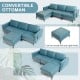 Modular 3-seat L-shaped sectional sofa in blue with reversible ottoman and USB ports, perfect for versatile living room.