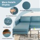 Close-up of the blue modular L-shaped sectional sofa with thick seat cushion and skin-friendly leather fabric.