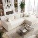 L-shaped modular sectional sofa in beige corduroy with deep seats, perfect for comfortable seating for four.