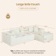 Modular L-shaped sofa couch in beige with deep seats, supportive backrests, and dimensions for 4 people.