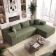 L-shaped modular sectional sofa in green corduroy with deep seats, ideal for comfortable seating for four.