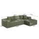 L-shaped green modular sectional sofa with deep seats, supportive backrests, and dimensions for comfortable seating.