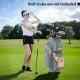Molded lock top golf cart bag in orange with 14 full-length dividers, shown on the golf course with a golfer.