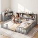 Montessori twin floor bed with matching gray toy storage cabinet, promoting independence and organization in kids'.