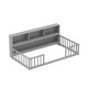 Montessori twin floor bed with gray toy storage cabinet, designed for kids' independence and organization in playrooms.