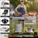 Movable grill table with spacious 96 x 62 cm tabletop, stainless steel condiment caddies, ideal for backyard BBQs.