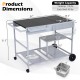 Movable grill table with spacious black tabletop, stainless steel spice containers, and sturdy metal frame for BBQs.