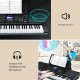 61-key electronic keyboard piano set with lighted keys, multiple speakers, and options for headphone and microphone.