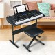 61-key electronic keyboard piano set with lighted keys, stand, bench, and accessories for versatile music practice.