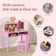 Kids desk and chair set in pink with hutch and bulletin board, ideal for writing, reading, and drawing for children.