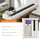 88-key weighted digital piano in white with functional panel, USB port, and digital display for versatile music.