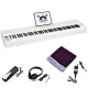 88-key weighted digital piano in white with sustain pedal, headphones, and MIDI interface for versatile music creation.