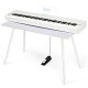 88-key white digital piano with weighted keyboard, sustain pedal, and dual-tone modes for versatile music creation.