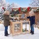 Mud kitchen playset with sink, plant cups, and stainless steel kitchenware for outdoor fun and gardening activities.
