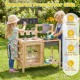 Mud kitchen playset with sink, plant cups, and stainless steel kitchenware for outdoor creative play.