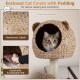 Handwoven cattail cat condo with cute ear accents, plush cushion, and detachable mat for cozy napping.