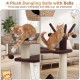 Multi-level cat tree in brown with plush hammock and 4 dangling balls, perfect for climbing and lounging.