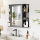 Side view of the gray wall-mounted bathroom storage cabinet with mirror, showcasing adjustable shelves for customized.