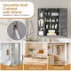 Gray wall-mounted cabinet with mirror and six open shelves, ideal for bathroom or entryway storage.