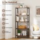 5-tier brown bookshelf with open design, ideal for storing books, plants, and decorations in any room.