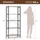 Multipurpose open bookcase in brown with five shelves, featuring a robust design and dimensions for versatile storage.