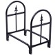 Heavy duty steel firewood storage holder with black powder-coated finish for outdoor use, providing excellent.