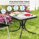 Tempered glass top patio table with heavy-duty metal frame, perfect for garden or poolside use, featuring rounded.
