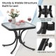 Tempered glass top patio table with a heavy-duty black metal frame, ideal for garden or poolside use.
