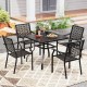 37-inch square patio dining table with umbrella hole, sturdy metal frame, slatted design, perfect for outdoor.