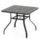 37-inch square patio dining table with slatted design, sturdy metal frame, and umbrella hole for outdoor gatherings.