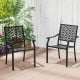 Set of 2 patio dining chairs with curved armrests, reinforced steel frame, and stackable design for outdoor or indoor.