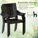 Stackable patio dining chair with curved armrests and reinforced steel frame, ideal for limited outdoor spaces.