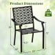 Patio dining chair dimensions with curved armrests, reinforced steel frame, and 300 lbs capacity for versatile use.