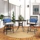Set of 2 outdoor bar height swivel chairs with soft cushions, sturdy steel frame, ideal for patio relaxation.