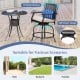 Set of 2 outdoor bar height chairs with soft cushions, 360° swivel design, perfect for patio or poolside relaxation.
