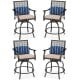 Set of 2 outdoor bar height chairs with soft cushions, featuring a sturdy steel frame and 360° swivel design for.